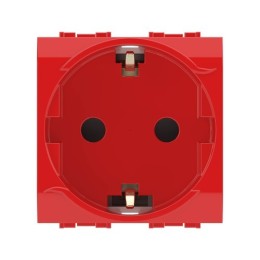 76482R | Электрическая розетка, с заземлением, со шторками, красная, 2 мод. DKC