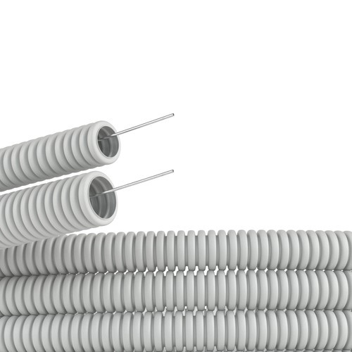 91916 | Труба ПВХ гибкая гофр. д.16мм, лёгкая с протяжкой, 100м, цвет серый DKC
